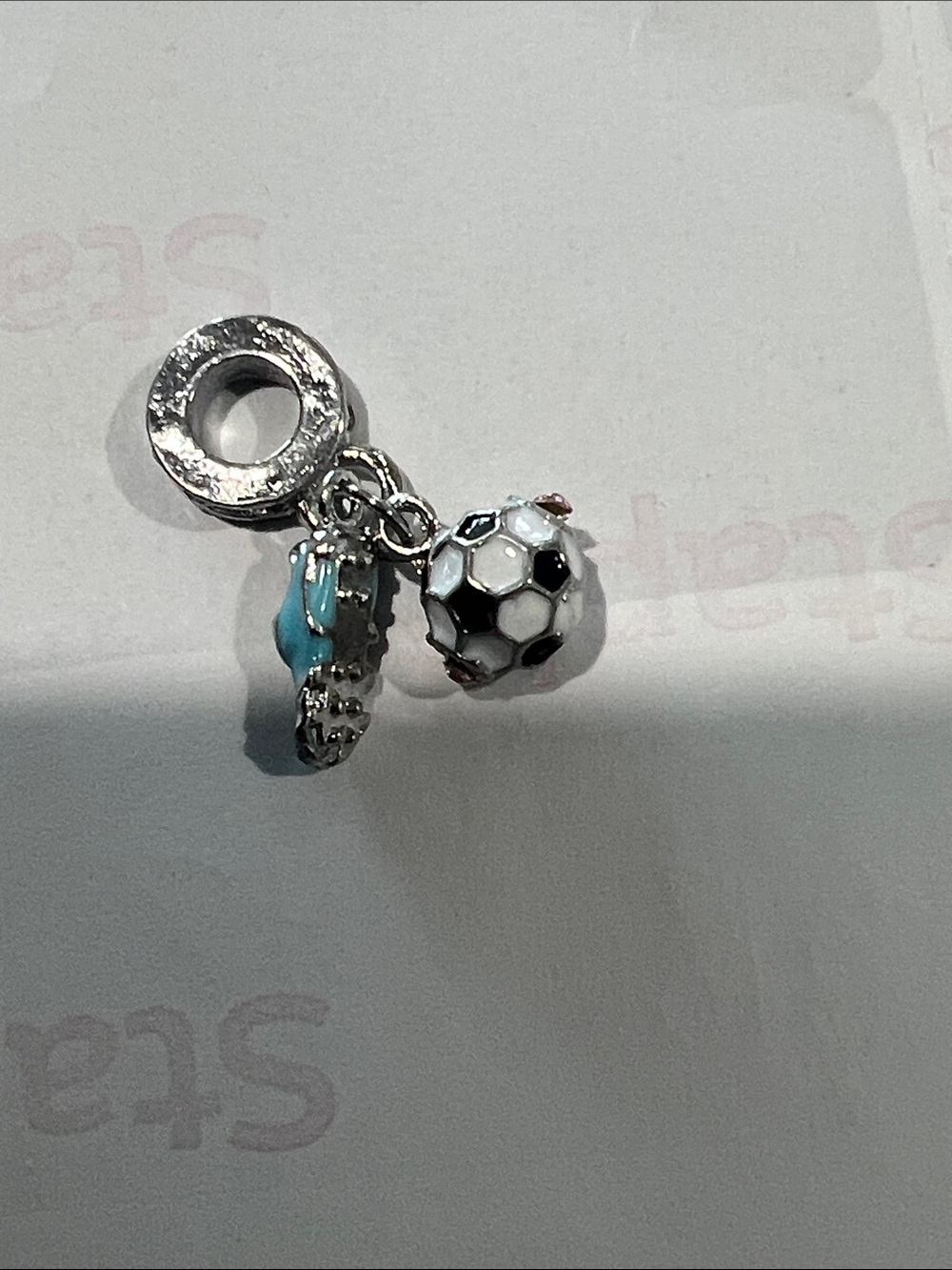 Silver Soccer Ball and Teal Shoe Charm Pendant for Women